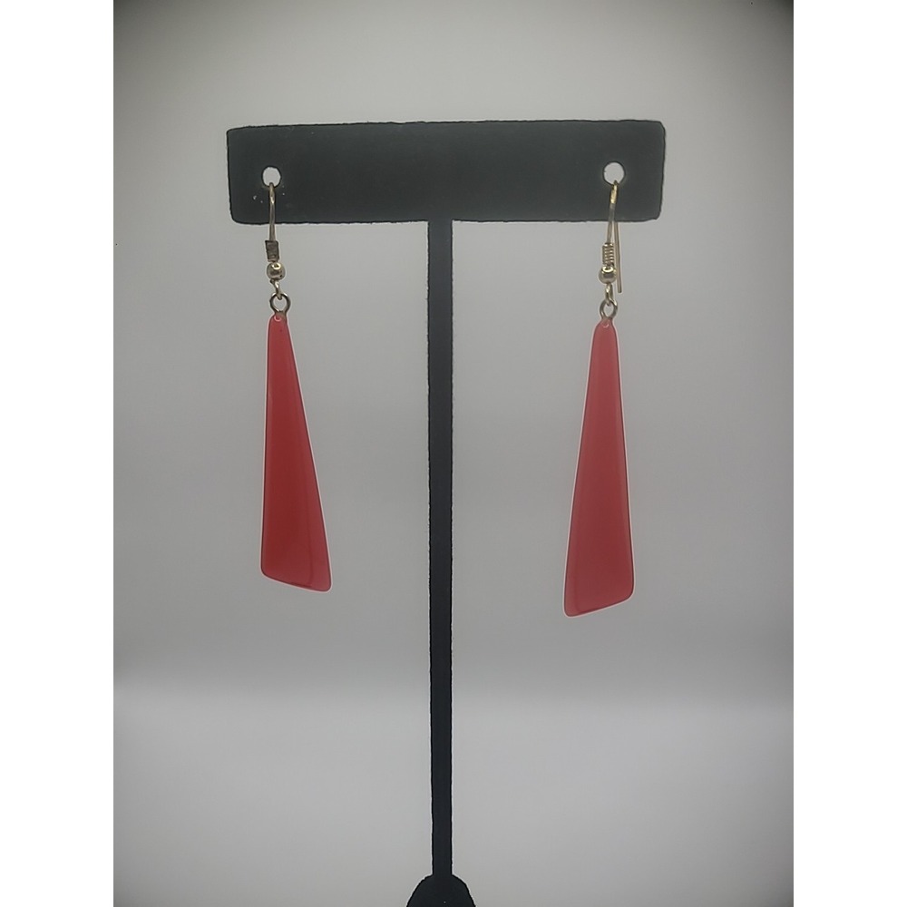 Vintage Red Solid‎ Earrings Pierced Dangle 80s Triangle Jewelry Costume